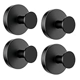 IFORYONLIFE 4pcs Adhesive Suction Cup Hooks, Stainless Steel Bathroom Towel Suction Hooks for Shower Wall Glass Tiles (Black)