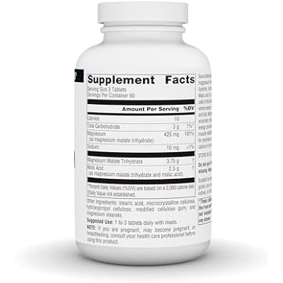 Source Naturals Magnesium Malate - 3750mg Per Serving - Essential Magnesium Malic Acid Supplement - 180 Tablets