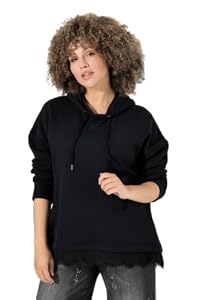 Ulla Popken Damen große Größen Übergrößen Plus Size Hoody mit Spitzen Saum