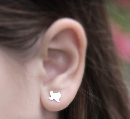 Yinlin Tiny Outline Texas State Map Stud Earring For Girls(Silver) #TOP1