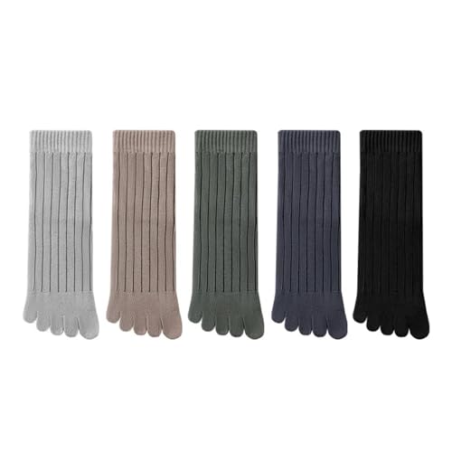 Calcetines de 5 dedos 5 pares hombre de negocios cinco dedos calcetines algodón medio tubo vertical rayas dedo calcetín color sólido casual absorbente sudor 5 dedos calcetines, 5 pares Mix Colors, 38