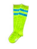 Unisex Child Kid Size Neon Bright Colored Knee High Sport Team Socks With Various Colored Stripes (US, Alpha, One Size, Neon Green with Neon Blue Stripes)