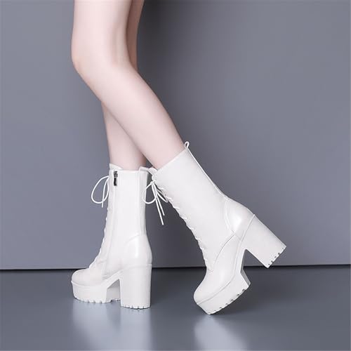 Image of FOREADA Goth Platform Heel Combat Boots Women Pearl Lace Victorian Booties