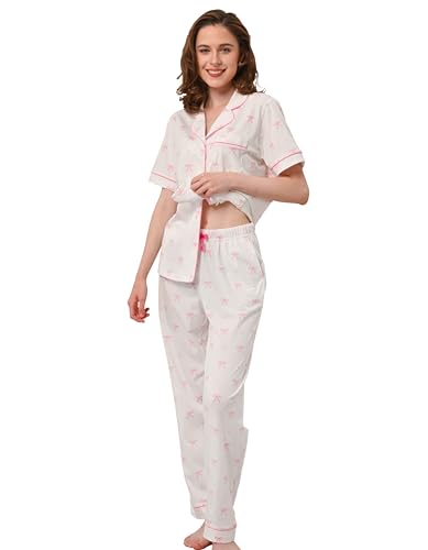 Image of NAP BOUND 100% Cotton Women's Pajama Sets Short Sleeve Button Down Soft Pjs 2 Piece Lounge Set with Pocket Nightwear XS-XXL