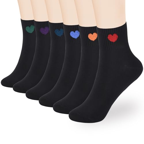 Women's Cute Ankle Crew Socks - Novelty Fun Heart Cotton Casual Athletic Running Socks 6Pairs With Gift Box