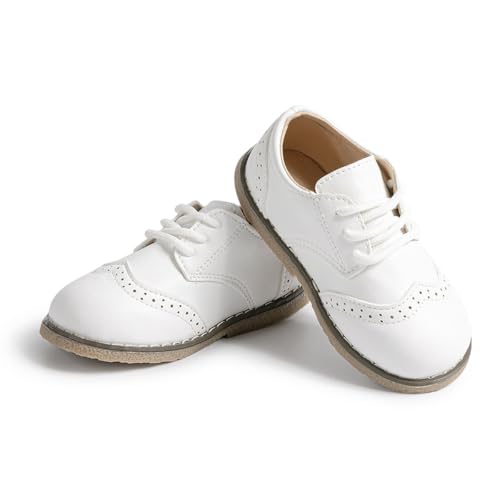 Image of KIDSUN Toddler Dress Shoes Boys Girls Lace Up Oxford Shoes School Uniform Loafer Flats Casual Wedding Party Shoes
