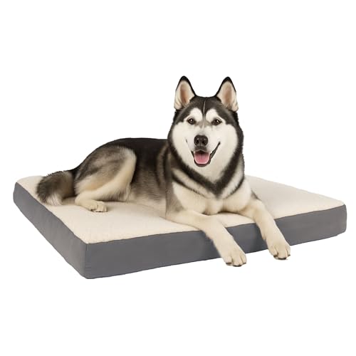 PETMAKER Orthopedic Dog Bed - 2-Layer 44x35-Inch Memory Foam Pet Mattress with Machine-Washable Sherpa Cover for Large Dogs up to 100lbs (Gray)