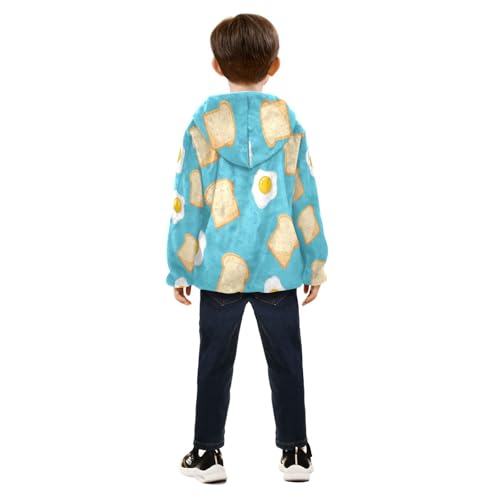 Toast and Eggs Pattern Toddler Fleece Jacket Girl Boys Hooded Fleece Jacket Coat Warm Outwear Zip-up 3-10T4
