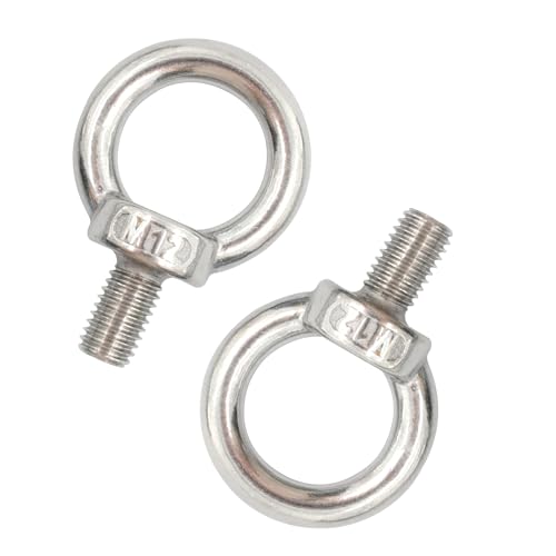 Image of 2PCS M12 Lifting Eye Bolt, Stainless Steel Male Thread Eye Bolts, Heavy Duty Screw Ring Shaped Eye Bolt