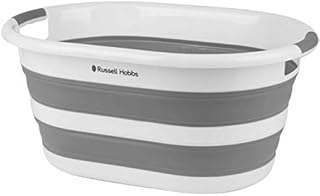 Russell Hobbs LA053879WHTEU Collapsible Laundry Basket/Washing Tub, 27L Large Laundry Basket, Silicone/Plastic Foldable Storage Container, Ergonomic Handles, Space Saving Washing Basket, White/Grey