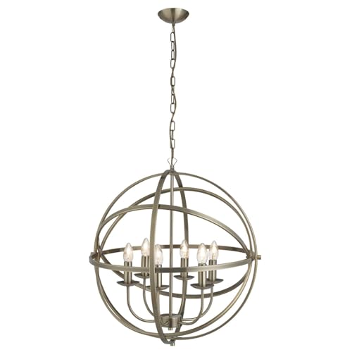 Searchlight Orbit - Lámpara colgante de techo con jaula esférica de 6 luces, latón antiguo, E14