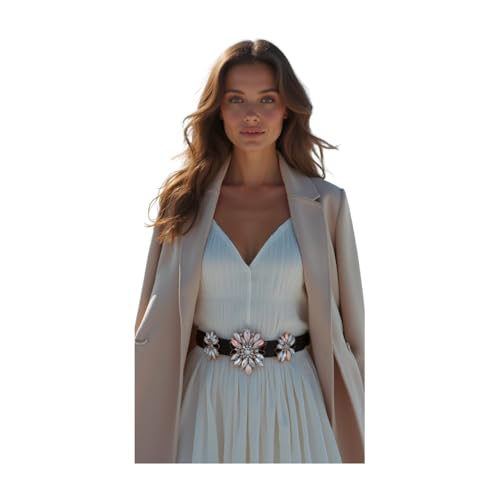 Trendy Fashion Jewelry Women Black Elastic Skinny Belt - Bling Holidays Winter Pink Flower Charms S M