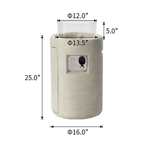 COSIEST Outdoor Propane Fire Pit Table w Compact Ledgestone 16-inch Round Graphite Base and Glass Wind Guard, Certified, 40,000 BTU, Free Lava Rocks, Touch-up Pen, Fits 20lb (Creamy White)