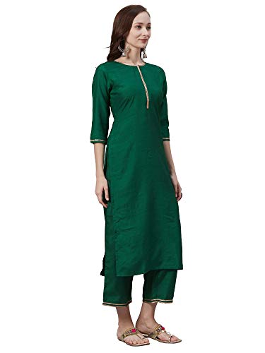 Image of INDO ERA Women's Polyester Solid Straight Kurta with Palazzo Set(IE00KS9GN1886)