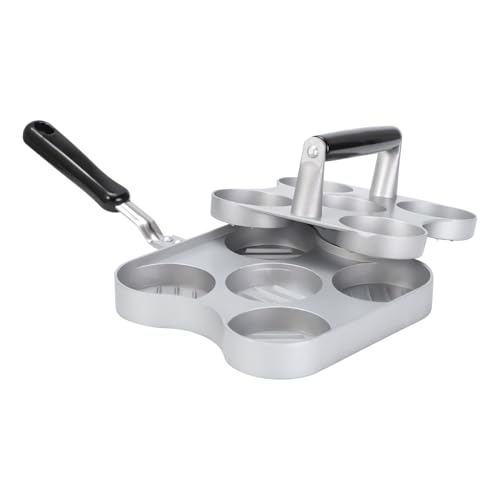 Hamburger Smasher – Presse à fond plat, 37 x 18,5 x 8,5 cm, moule à galettes anti-adhésif en alliage d'aluminium, design robuste à 5 grilles avec poignée en bois | Accessoire de barbecue pour