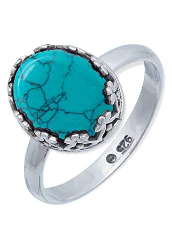 Bague argent 925 sterling turquoise Anneau véritable argent femme (NO.: MRG-185-15) Cover