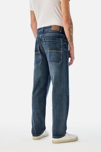 Image of SNITCH Men Jeans for Street Wear | Baggy Fit Washed Pattern Wide-Leg Style | 100% Cotton Non-Stretchable Denim Weave for Ultimate Comfort & Casual Outings