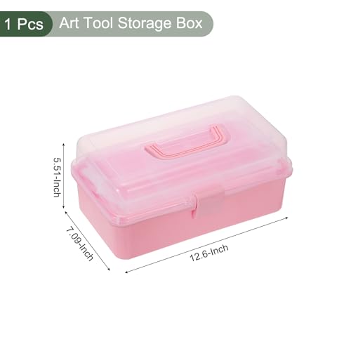 Image of YOKIVE Art Supply Storage Organizer, Art Tool Storage Box 3-Tray Craft Box Art Supplies Organizer with Handle Buckle for Brushes Paints Stamps, Dark Pink