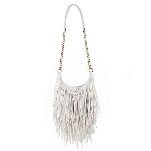 Women's Fringed Faux Suede Leather Cross Body Bag Chain Shoulder Bag Tassel Handbag
