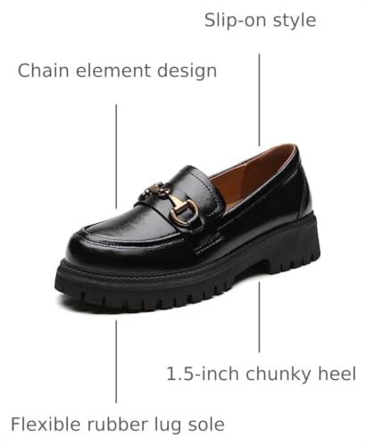 Image of OKJ Loafers Women Black Platform Penny Chunky Business Casual Office Shoes