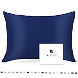 100% Pure Mulberry Slip Silk Pillowcase Queen Size 21 Momme 600 Thread Count for Hair and Skin With Hidden Zipper, Hypoallergenic Soft Breathable Both Sides Silk Pillow Case, 20×30inches, Navy Blue