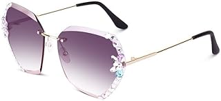 نظارات شمسية كلاسيكية مربعة بدون حواف مرصعة بحجر الراين للنساء بعدسات قطع كلاسيكية مرصعة بالماس، نظارات شمسية نسائية للحفلات