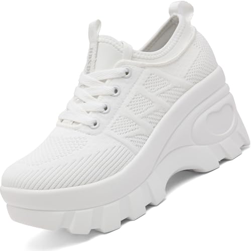 HBXDEIA Women's Chunky Platform Wedge Walking Shoes Comfort Orthopedic Fashion Knitted Breathable Sneakers for Ladies
