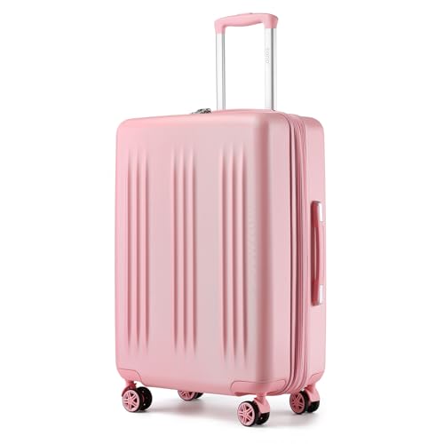 Image of Kono 24 Inch Expandable Luggage with Spinner Wheels Checked Suitcase Pink | PC+ABS Hard Shell Suitcase with TSA Lock Scratch and Drop Resistant, 24 Inch Lightweight Medium Luggage for Travel