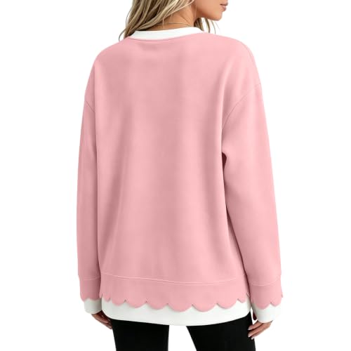 Crewneck Sweatshirt for Women Scallop Hem Loose Long Sleeve Pullover Tops - image 4