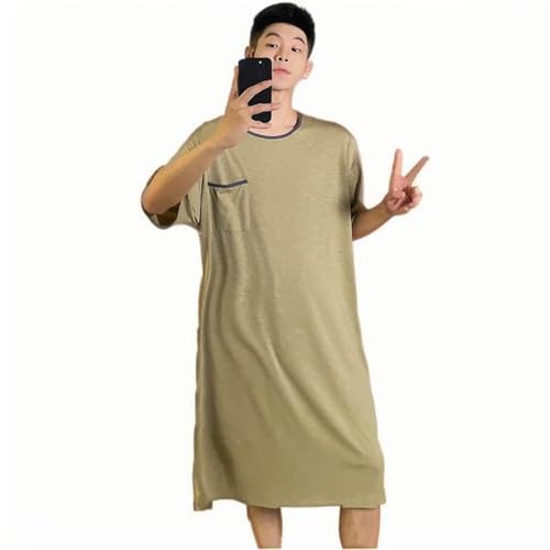 M-5XL Mens Nightgown Short Sleeve Nightshirt Soft Loose Night Shirts Lounge Sleepwear for Sleeping