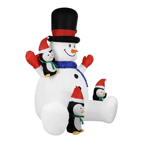 Bonhomme de neige gonflable Noël magique avec ses trois pingouins lumineux