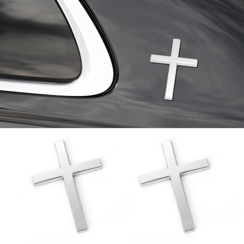 Image of 2 PCS Cross Metal Car Sticker, 3D Car Stickers and Decals for Christian /Jesus Self Adhesive Scratch Metal Cross Emblem,Suitable for Cars Body Fender Tail (Silver)