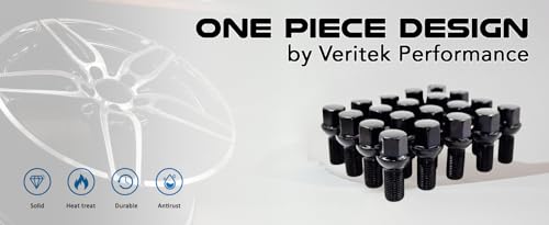 Set of 20 Veritek 14x1.5mm Black 24mm Thread Length 17mm Hex R12 Ball Seat Wheel Lug Bolts for Mercedes Factory Wheels