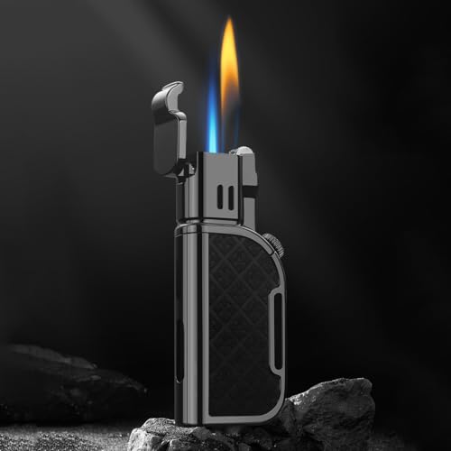 Jet Torch Lighter, Soft/Jet Flame Switchable Lighters, Butane Refillable Lighter with Foldable Punch and Adjustable Flame Dial, Cool Lighters for Men/Husband (Fuel not Included)