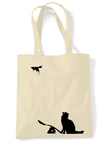 Tribal T-Shirts Men's Banksy Cat & Mouse Tote Shoulder Bag One Size Cream (Unbleached Cotton)