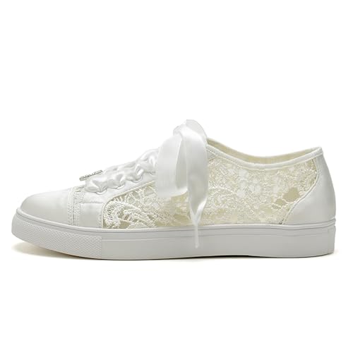 A580-03 Women's Wedding Shoes Bridal Sneakers Flats Bride Tennis Shoes Cutout Lace Sneakers3