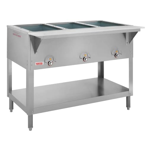 Kratos Stationary Three Pan Open Well Electric Steam Table with Undershelf