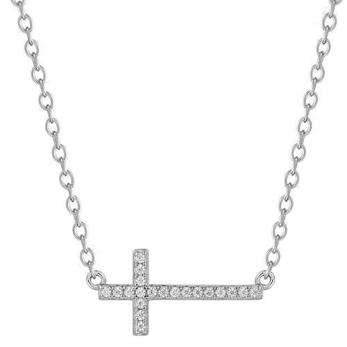 XENOX® Kreuz Halskette - Damen Halskette aus hochwertigem 925/- Sterlingsilber mit Kreuz-Anhänger und Zirkonia Steinen | XS10035