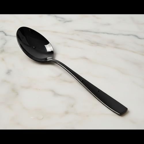 Image of 12-Pcs. Black Cutlery Set - Modern Stainless Steel Flatware Service for 6 with 6 Dinner Spoons & 6 Dinner Forks - Titanium PVD Coated Mirror Finish - Dishwasher Safe Black Silverware