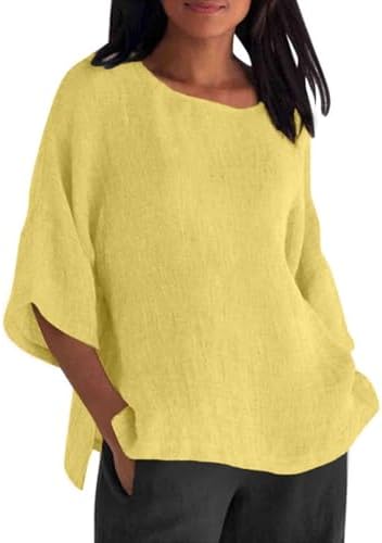 Summer Linen Shirts for Womens Cotton Linen Shirt Casual 3/4 Sleeve Solid Color Crewneck Tunic Tops Beach Blouse Summer Linen Shirts for Womens Cotton Linen Shirt Casual 3/4 Sleeve Solid Color Crewneck Tunic Tops Beach Blouse