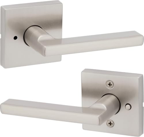Image of Kwikset Halifax Interior Privacy-Door Handle with Lock, Door Lever for Bathroom and Bedroom, Satin Nickel Reversible Keyless Push Button Lock-Door Lever, with Microban Protection (Pack of 12)