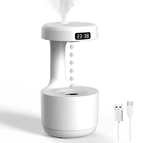 800ml Cool Mist Humidifier Anti Gravity Air Humidifier Countercurrent Water Droplet Aroma Diffuser Night Light 4H Auto Shutdown Protection Sprayer (White)