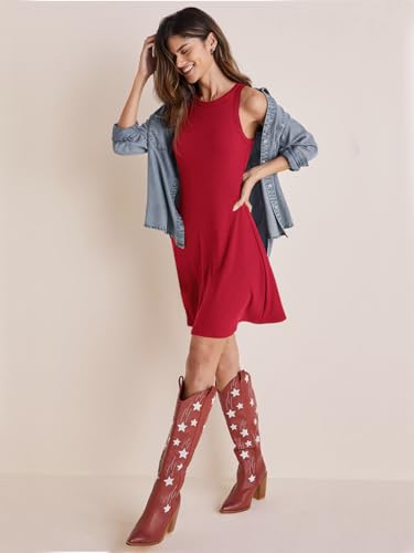 Image of Wenrine Womens Summer Casual Tank Dress Ribbed Knit Sleeveless Crewneck A Line Mini Dresses