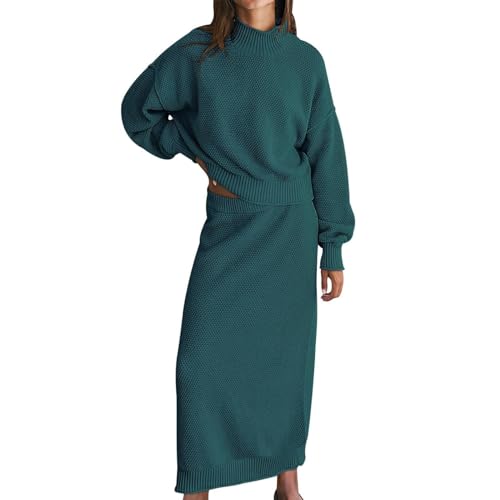 Suéter de Punto Conjunto de Dos Piezas Suéter Falda Corta Conjunto de Dos Piezas Conjunto de Falda lápiz Informal para Mujer 12 Colores (Green, XL)