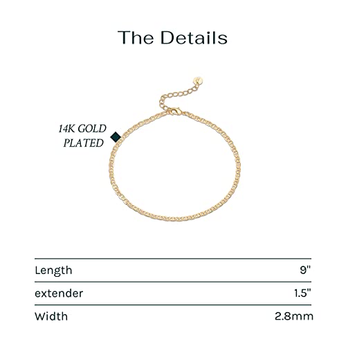 PAVOI 14K-18K Gold Plated Charm Link Flat Gold Anklets for Women | Beaded Marina Link Mariner Paperclip Snake Chain Jewelry Anklets3