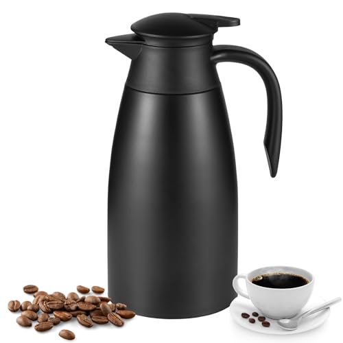 Esilihom Jarra térmica de 2 L, jarra térmica de doble pared, jarra térmica de acero inoxidable con asa, retención de calor y frío para café, té, agua, bebida (negro)