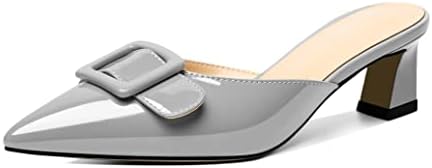 Zamikoo Mules for Women, Pointed Toe Low Kitten Heel Sandals, Slip On Low Heels Pump Slippers for Dress Wedding Ladies Shoes Grey US Size 7.5