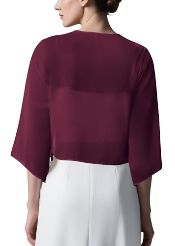 Image of Urban CoCo Women's Chiffon Shrug Cardigan Open Front 3 /4 Sleeve Drape Irregular Hem Bolero Summer Cover Up