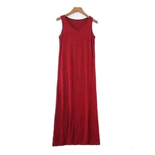 Kvinnors sommar ärmlös klänning smal all-match sida slits lång kjol (Color : Red, Size : L)