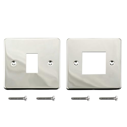 ElekTek Twin Pack Chrome Plated Single & Double Modern Light Switch Polished Metal Cover Plate Conversion - No Wiring or Switch Removal Necessary